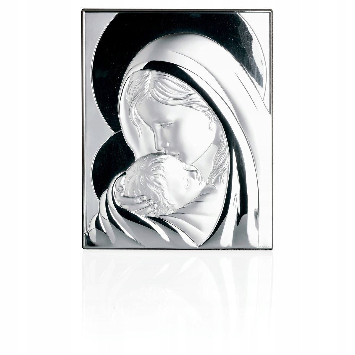 Stříbrný obrázek Matka Boží s Ježíškem moderní Velikost: 16x21 cm