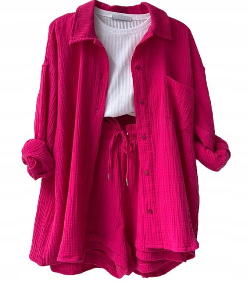 LETNI KOMPLET DAMSKI KOSZULA DŁUGI RĘKAW SPODENKI