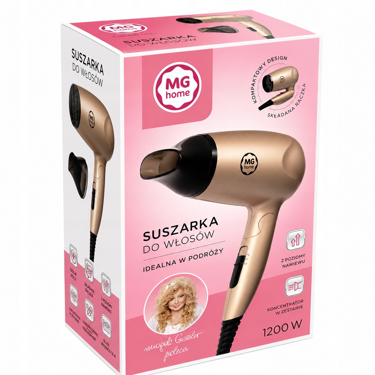 Mg Home Podróżna suszarka do włosów składana rączka 1200 W HD-25025-C
