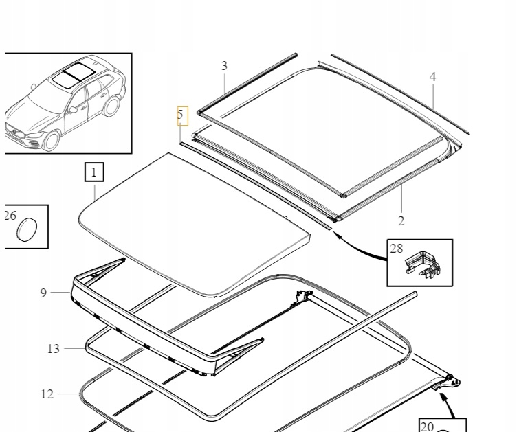 Volvo XC60 II těsnění panoramatického střešního okna 32216220