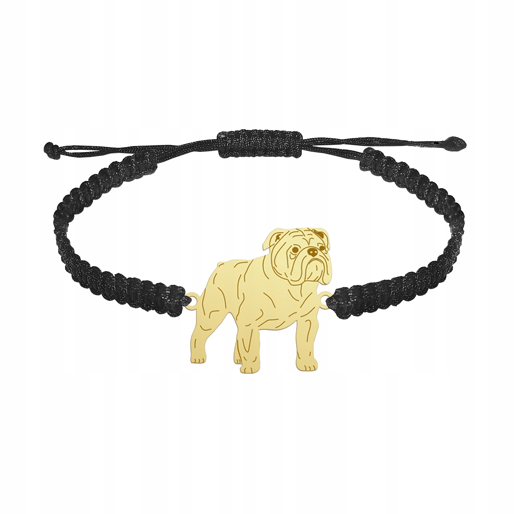 Zlatý náramek se psem Anglický buldoček 925 Makramé Šperky Gravírování