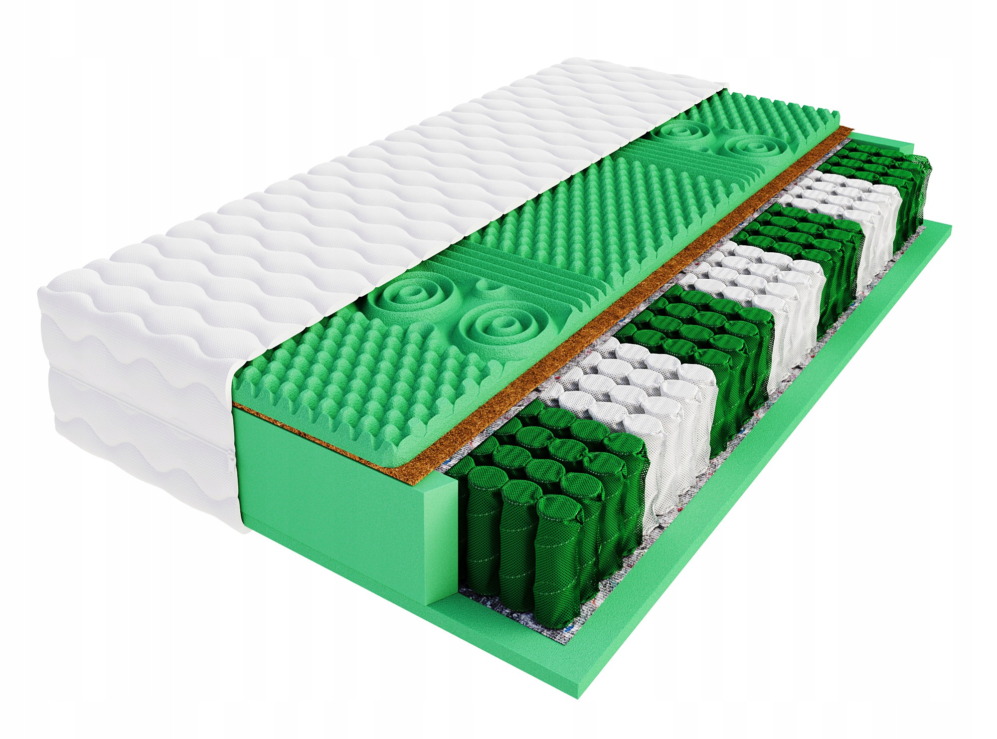 Matrace 160x200 středně tvrdá Kokos pocket zón Masážní Zelená