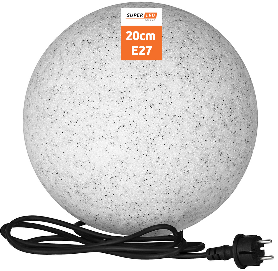 Kula ogrodowa Led 230V E27 20 cm Kamienna Betonowa z przewodem i wtyczką