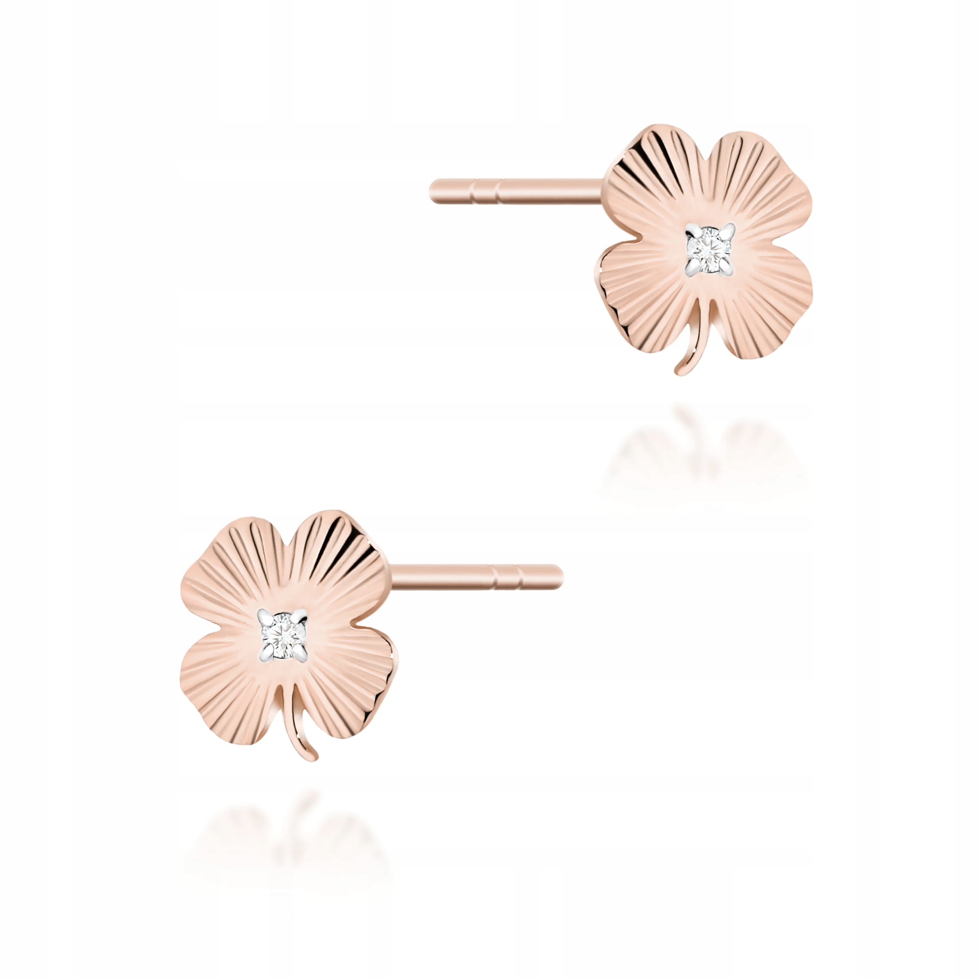Náušnice ze zlata 585 s diamantem, jemné kvítky, růžové zlato, módní