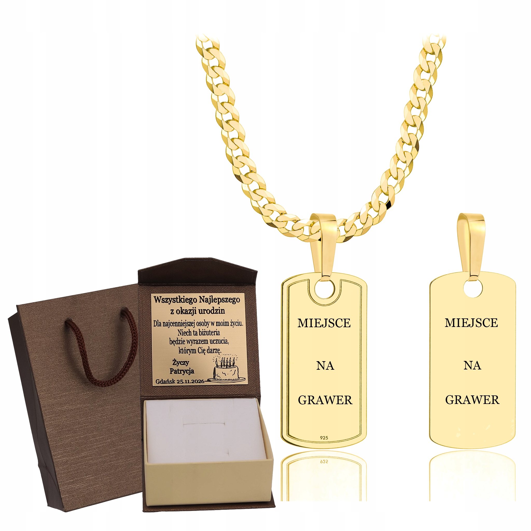 Zlatý Plný Řetízek Pánský Pancr Vojenská Známka Pr 925 585 14K Gravírování