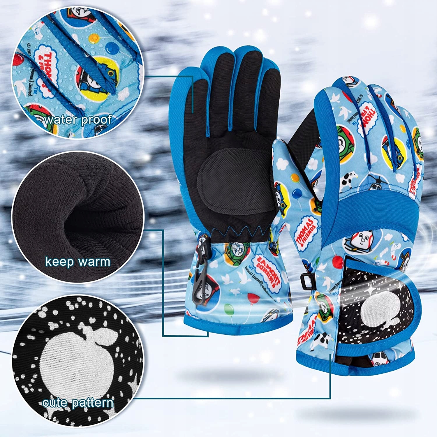 RĘKAWICZKI DZIECIĘCE NARCIARSKIE ZIMOWE NA ŚNIEG 4-7 LAT Materiał dominujący bawełna