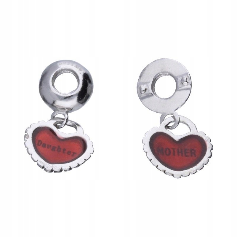 Stříbrný přívěsek Bead 925 malé červené srdíčko nápis Mother Daughter