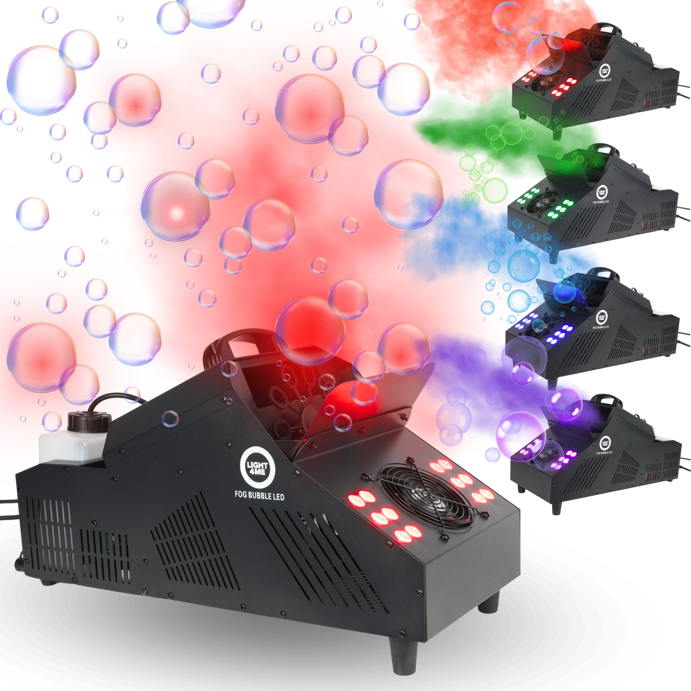 3v1 Výrobník Kouře Mlhy Stroj Na Bubliny Led Efekt 12 diod Rgb DMX Pilot