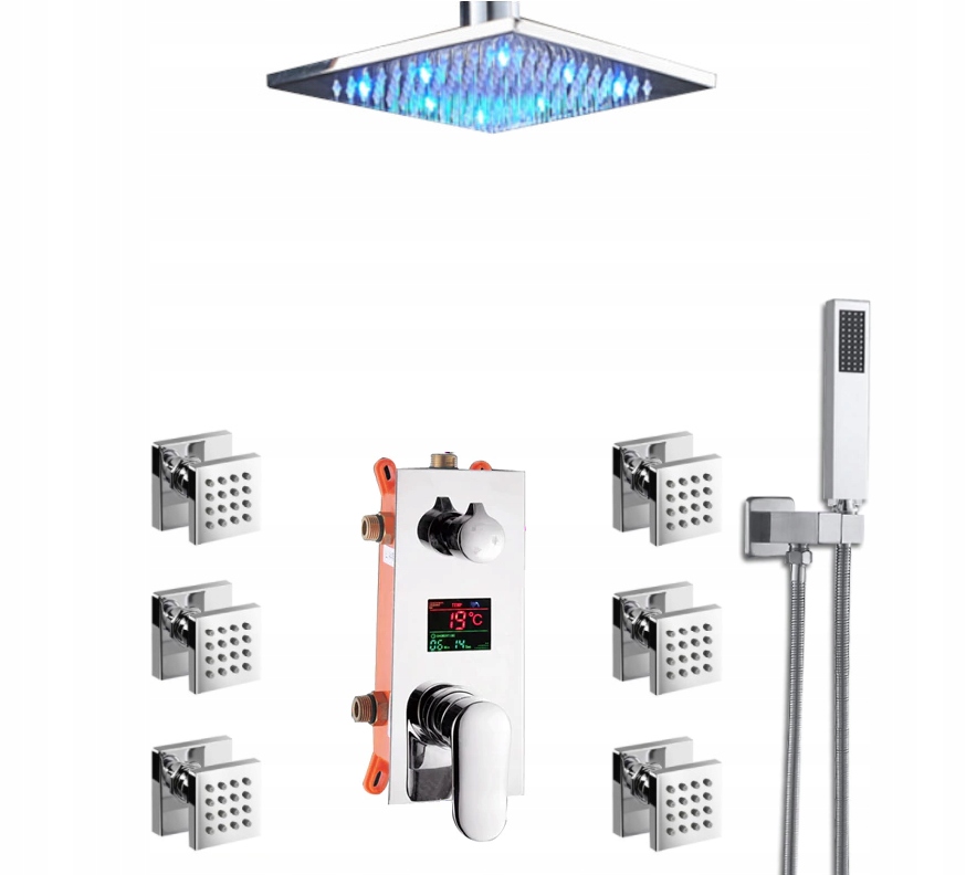 Podomítkový Hydromasážní Set S Dešťovou Sprchou 30 CM Led