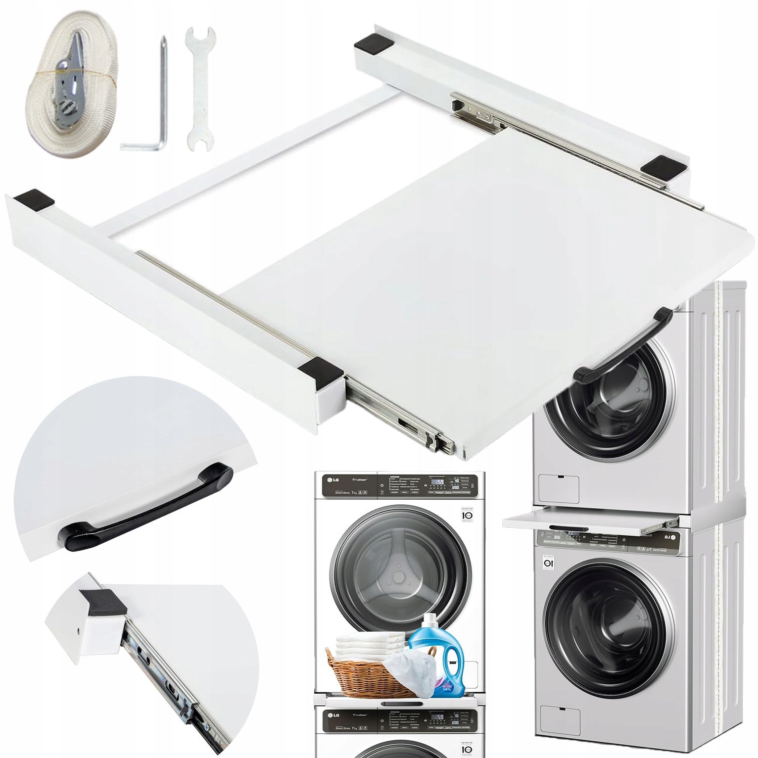 Uniwersalny Łącznik Pralki Suszarką Z Wysuwaną Półką 6M Linka Mocująca