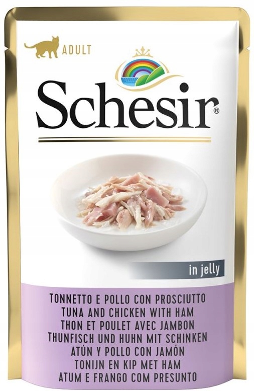 Levně 4x Schesir tuna chicken ham želé 85g krmivo pro kočky