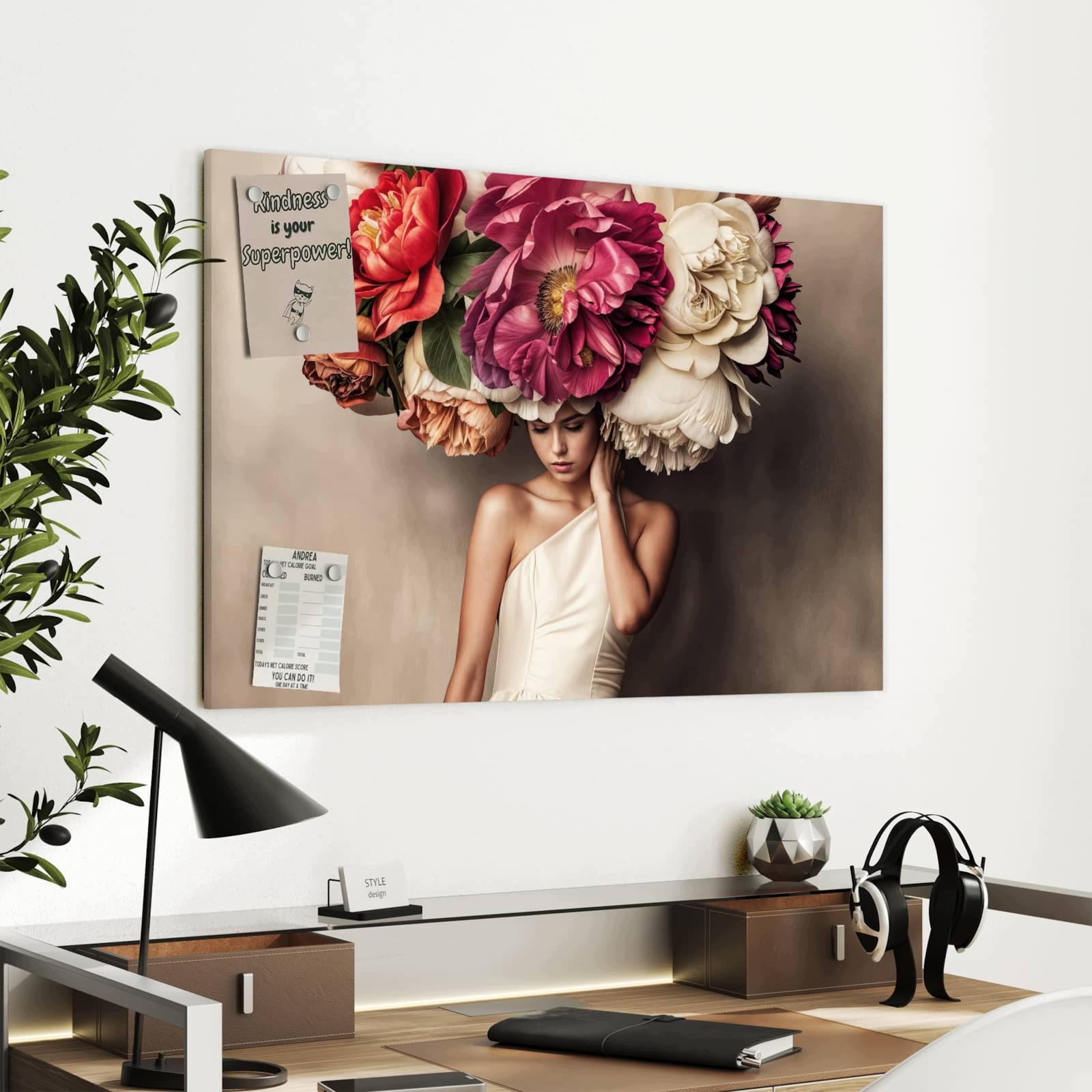 Magnetická tabule Květinový kapelusz Portrét 90 × 60 cm