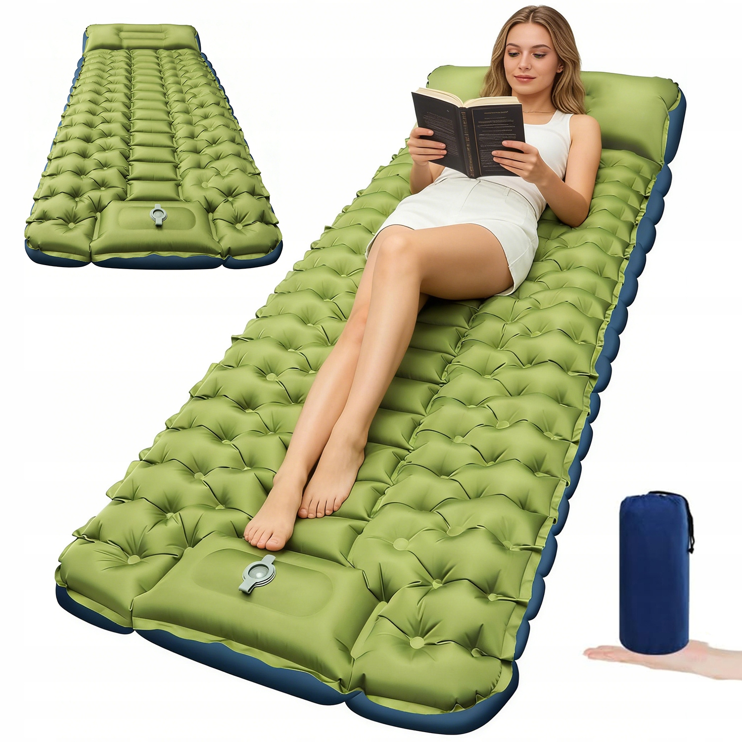 Matrace Jednolůžková Turistická Skládací Nafukovací Podložka S Polštářem 200 cm