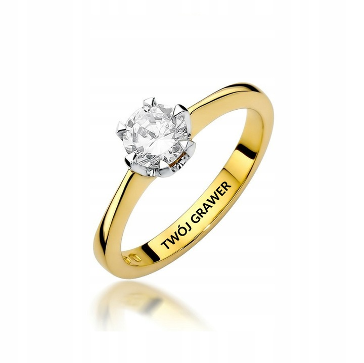 RÓŻOWE ZŁOTO PIERŚCIONEK RÓŻOWY TOPAZ DIAMENTY GRAWER 585 PREZENT Motyw inny