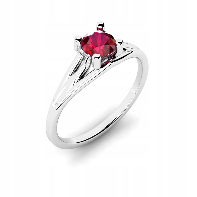 

Pierścionek Z Białego Złota Z Rubinową Cyrkonią