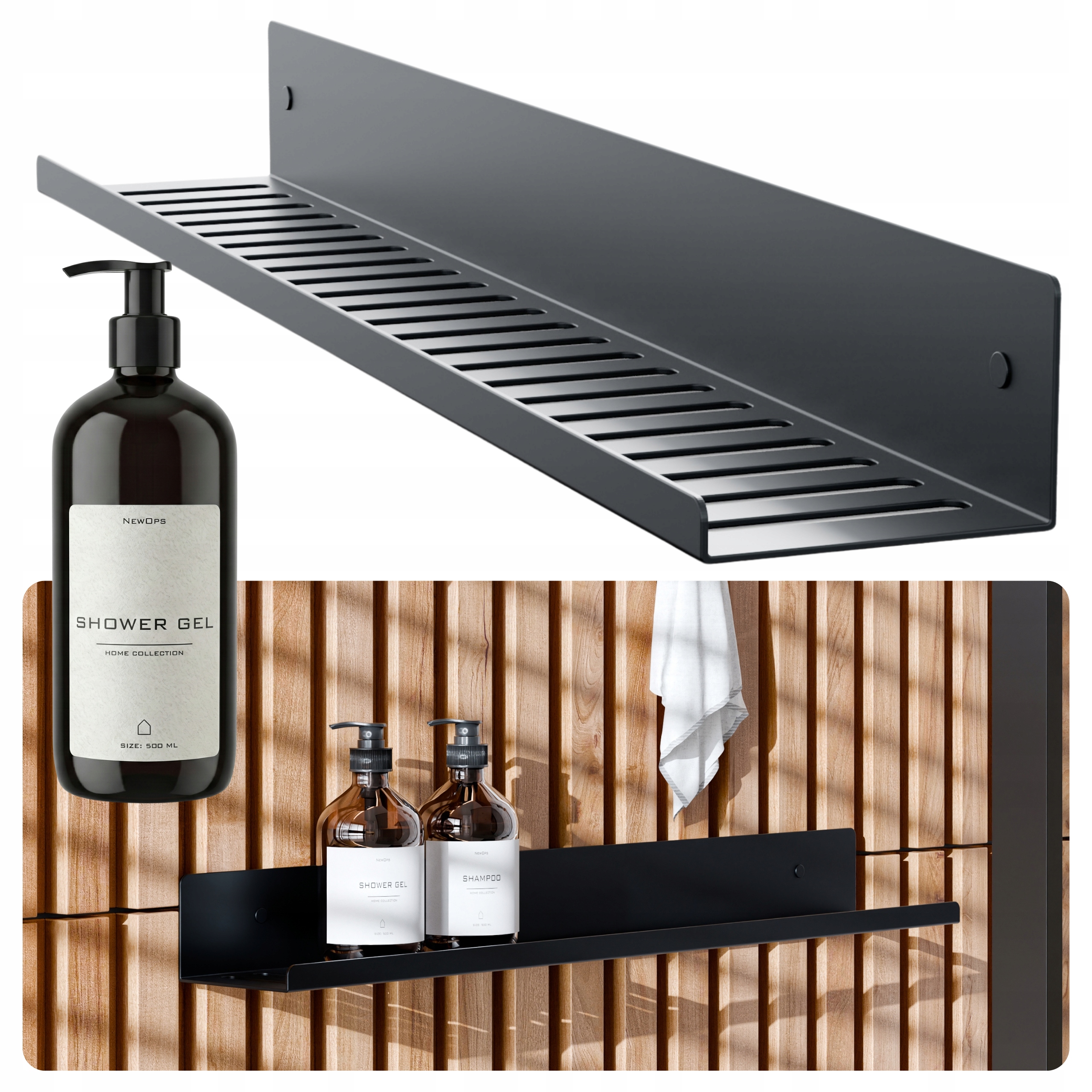 Koupelnová Polička Kovová Montáž Vrtaná Pro Sprchovou Kosmetiku 60 cm