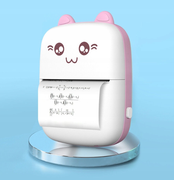DRUKUŚ DRUKARKA KOT TERMICZNA MINI DRUKARKA PRZENOŚNA +1 ROLKA PAPIER Model różowy