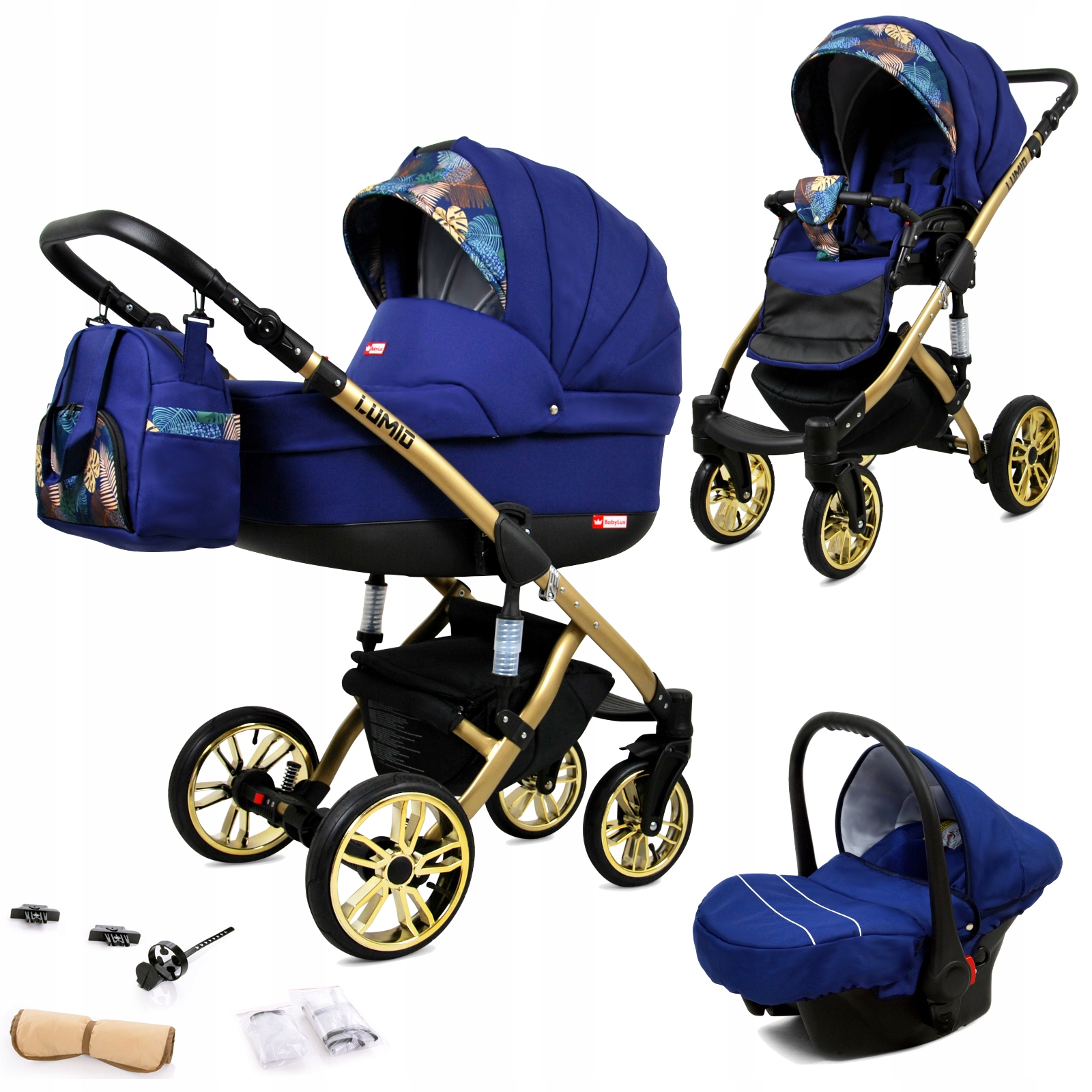 Wózek 3w1 dziecięcy BabyLux Lumio spacerówka gondola fotelik samochodowy