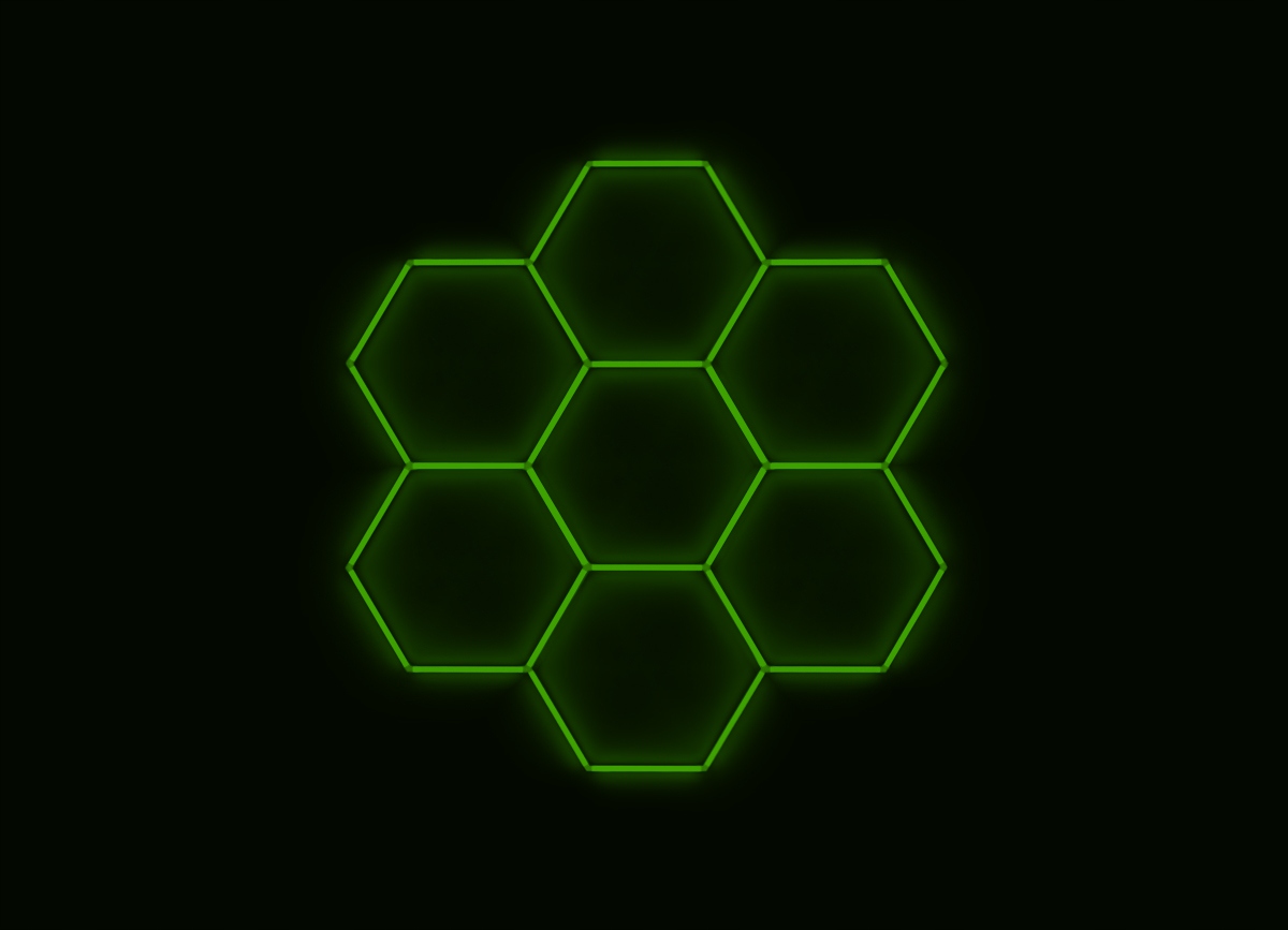 Kompletné Led hexagónové svietidlo zelené, rozmer 7 elementov 238 x 252 cm