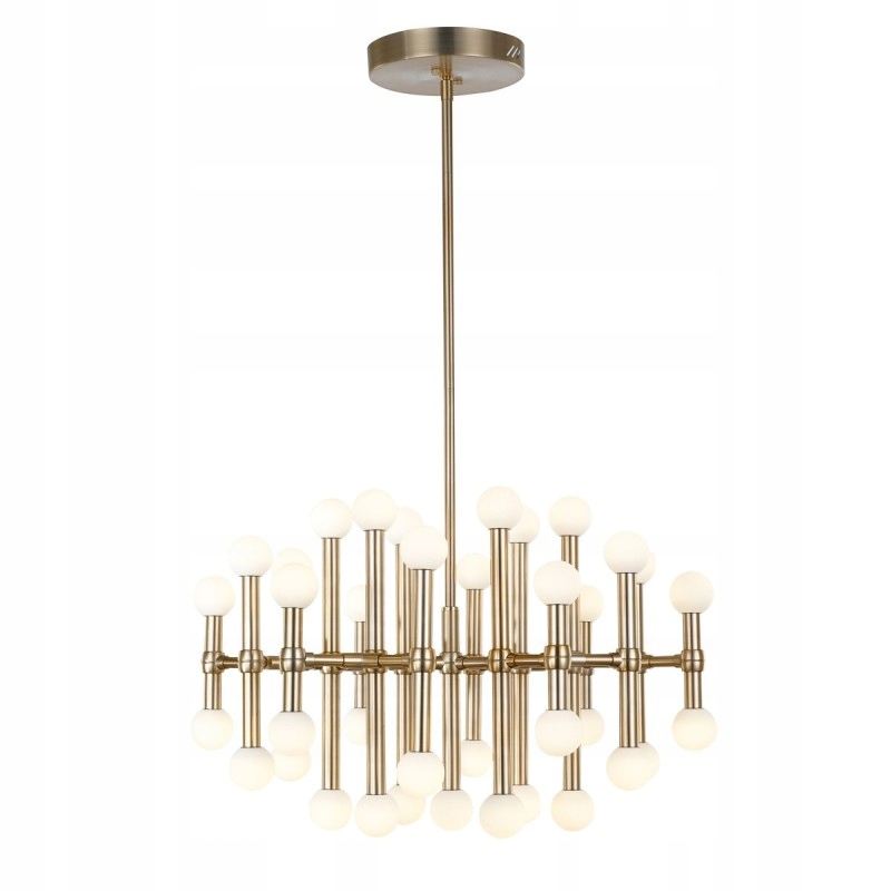 Závesná lampa so symetrickými ramenami a guľou na konci do obývačky Giovanna