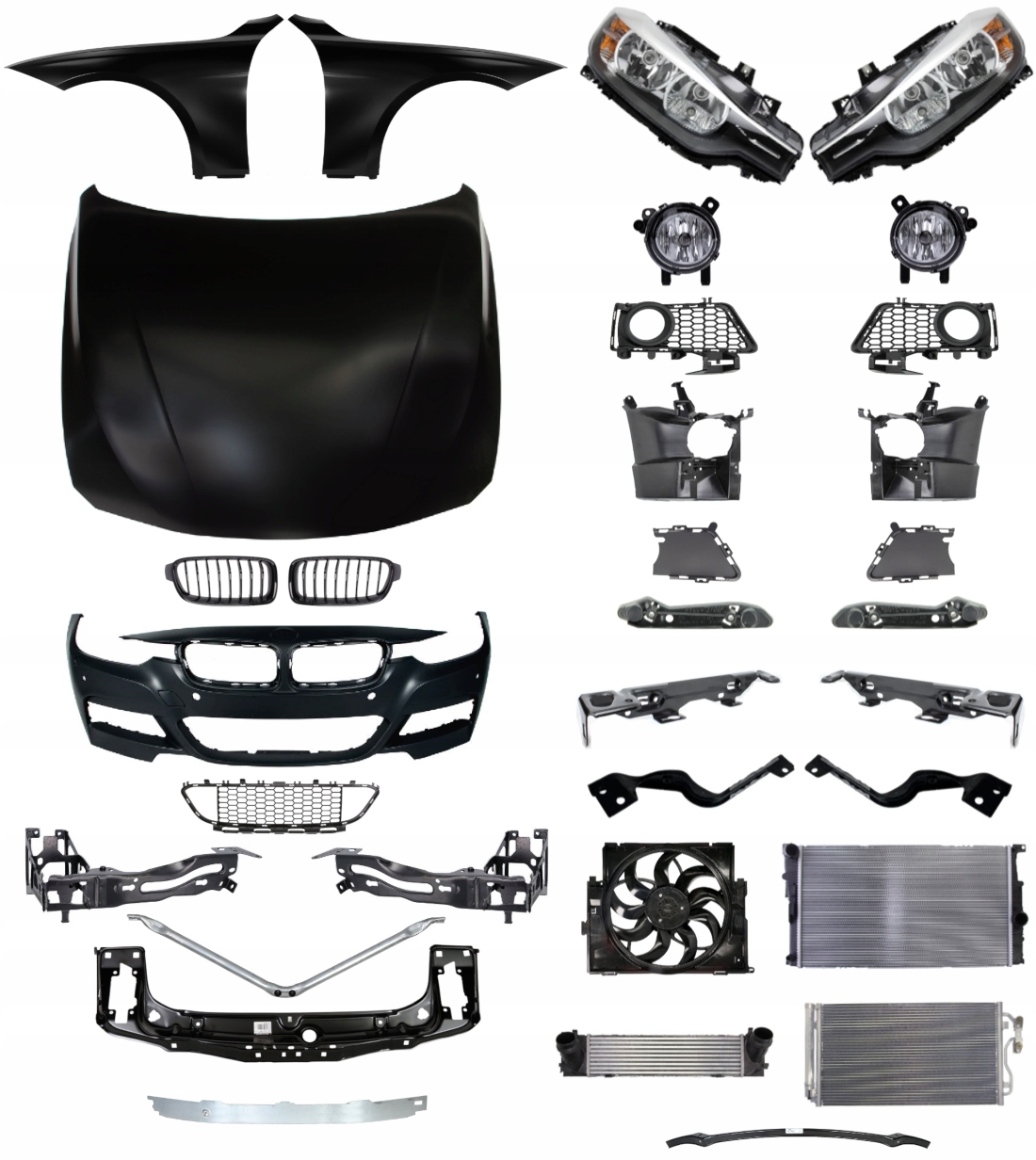 BMW F30 M Pakiet 11-15 Zderzak Pas Maska Atrapa ZESTAW CZĘŚCI