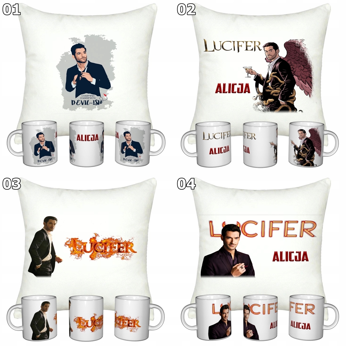 ZESTAW LUCYFER LUCIFER KUBEK + PODUSZKA + IMIE Szerokość produktu 40 cm