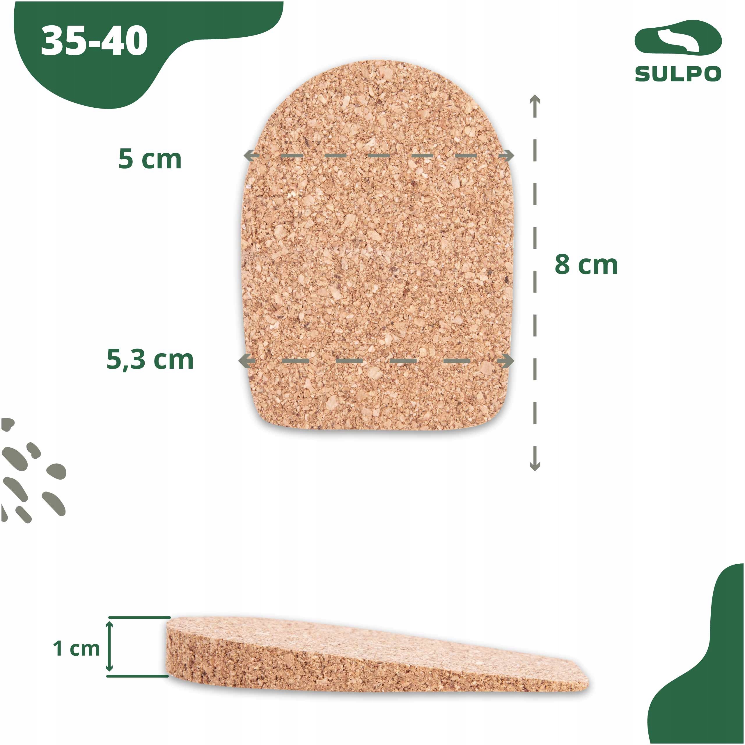 PODPIĘTKI do butów KOREK grubość 10 mm damskie Płeć uniseks