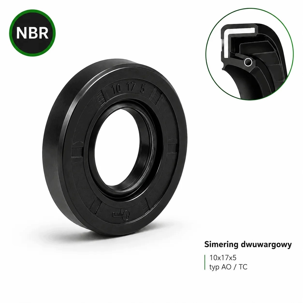 Simering uszczelniacz 10x17x5 Nbr dwuwargowy olejoodporny