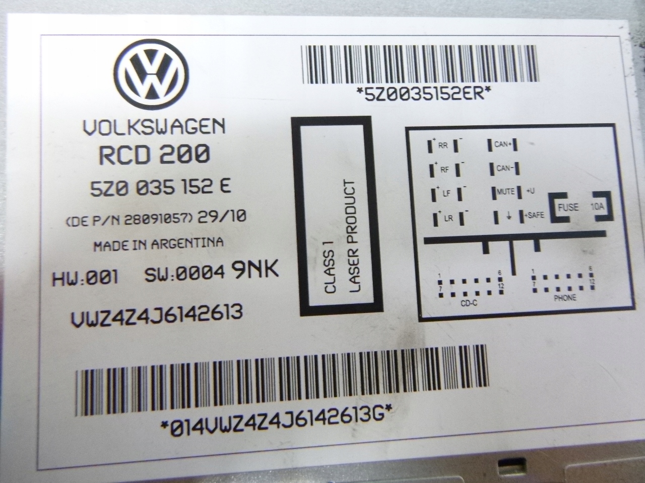 RADIO + KOD VOLKSWAGEN FOX RCD200 5Z0035152B