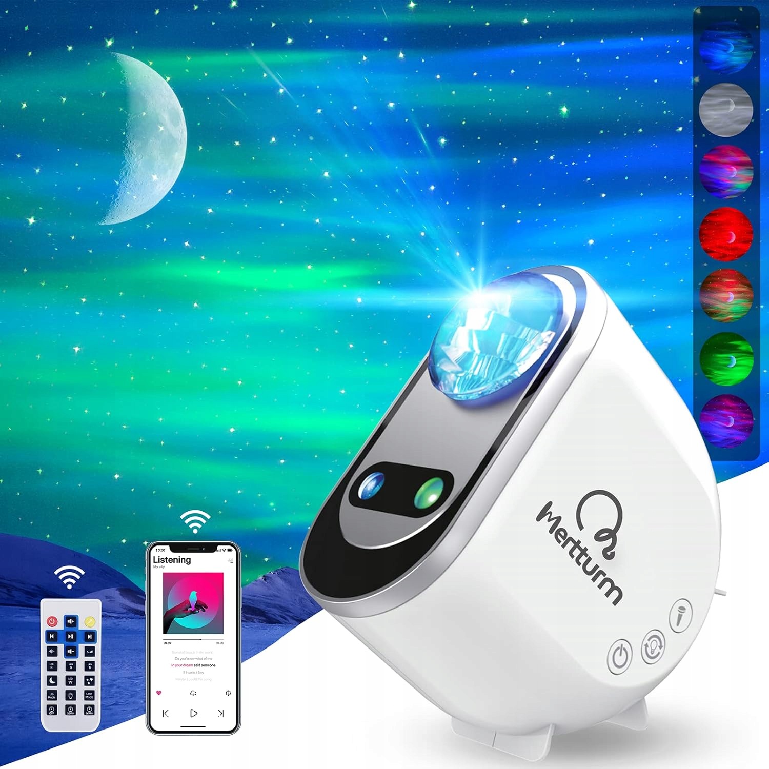 Lampka projektor dla dzieci gwiazdy księżyc zorza pilot Bluetooth Led