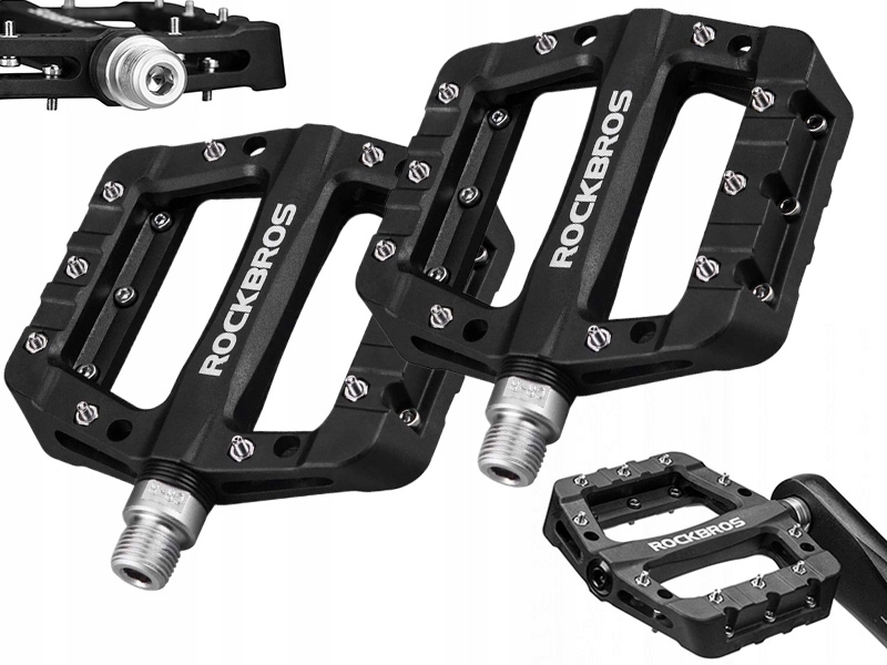 Pedały Rowerowe Platformowe Czarne Lekkie 9/16 Piny Mtb Trekking Nylonowe