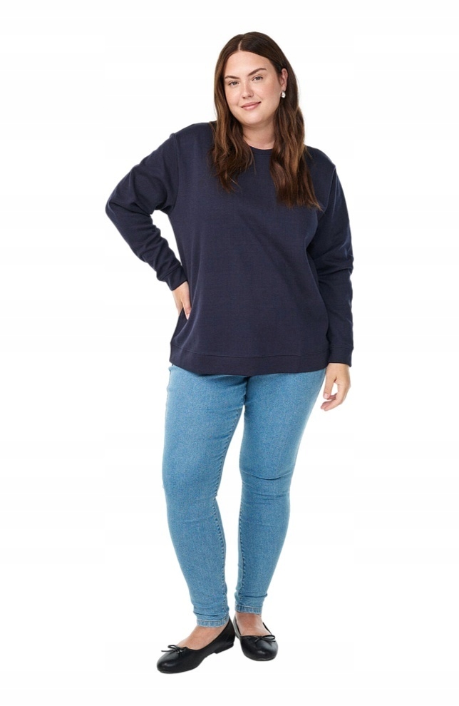 Mikina Plus Size Zizzi Klasická Tmavě Modrá Jednobarevná Mikina 061A 56