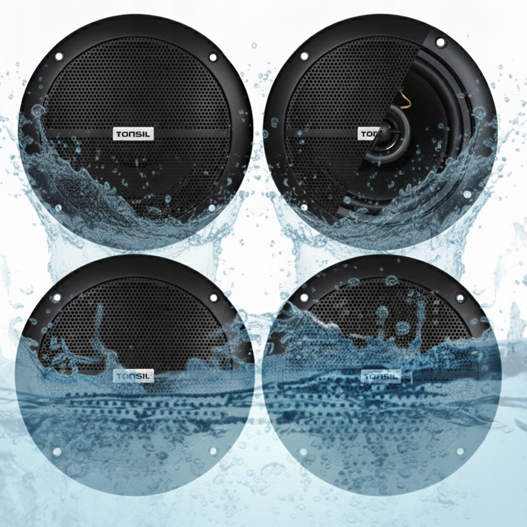 4x Stropní reproduktor Tonsil Zgsu 16/2-DR Černý pro koupelnu, saunu (sada)