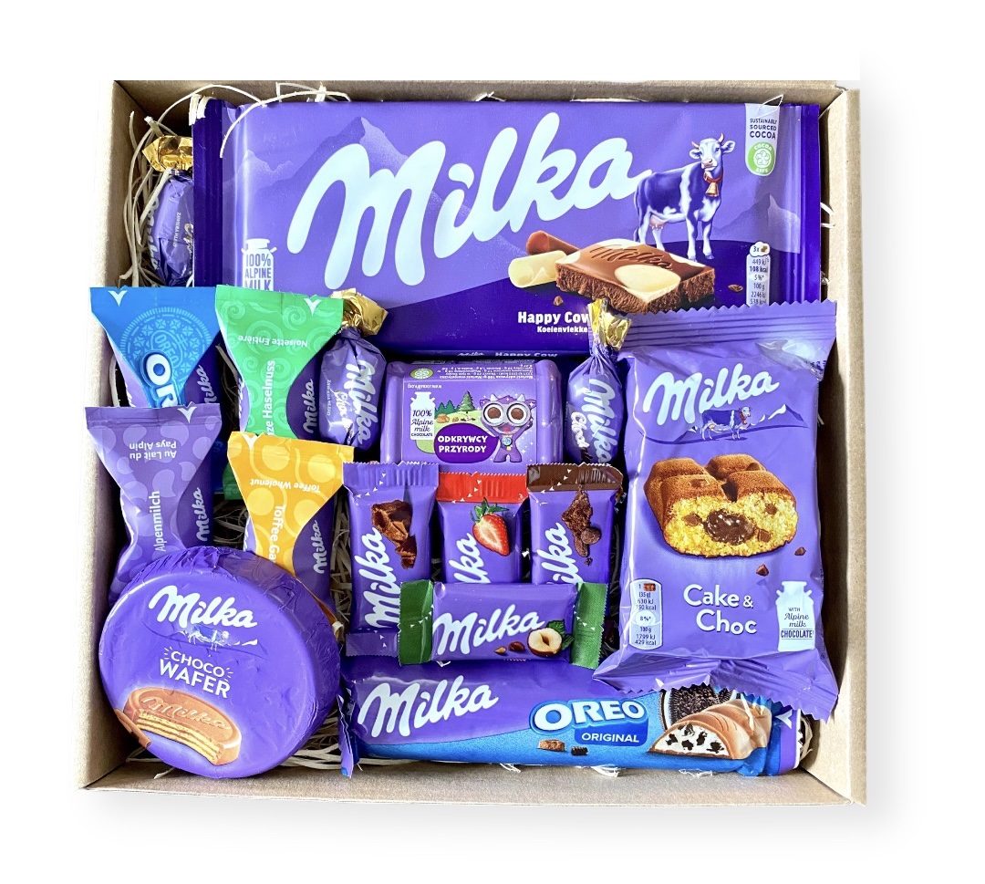 

Zestaw prezentowy box kosz słodyczy Milka Urodziny