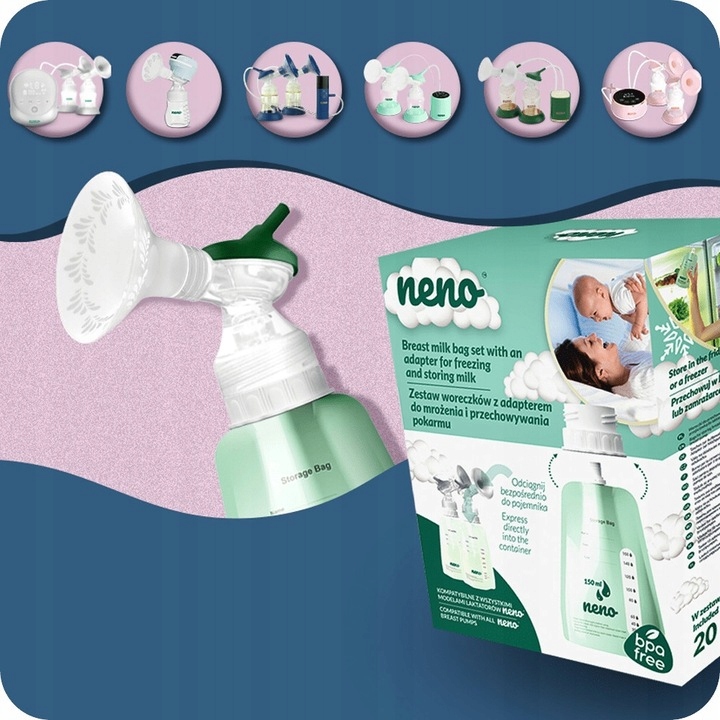 Neno Woreczki do Mrożenia i Przechowywania Pokarmu + Adapter 20 sztuk Marka Neno