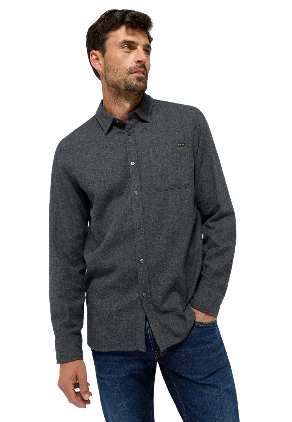 Mustang pánská grafitová ležérní košile s dlouhým rukávem, bavlněná, velikost S