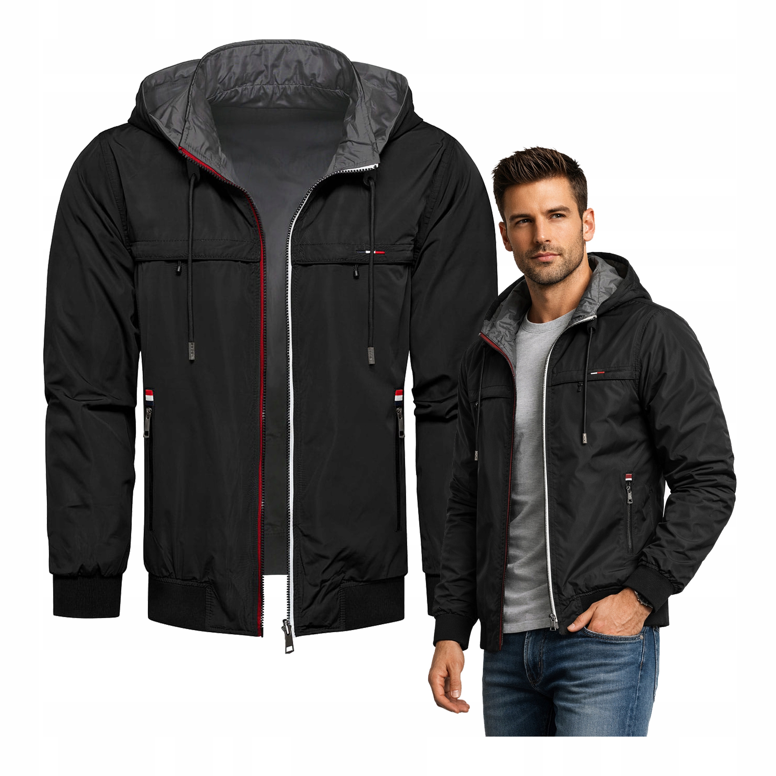 Pánská jarní větrovka s oboustranným přechodem, černá šedá, velikost L