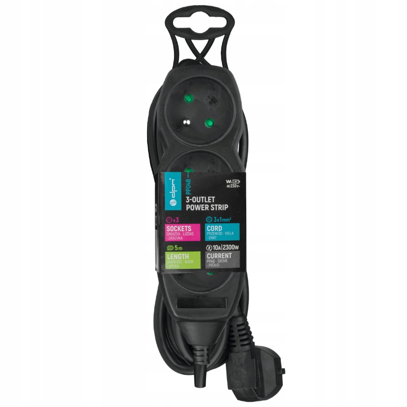 Przedłużacz 3 gniazda, czarny, 5 m Kod producenta PP04B