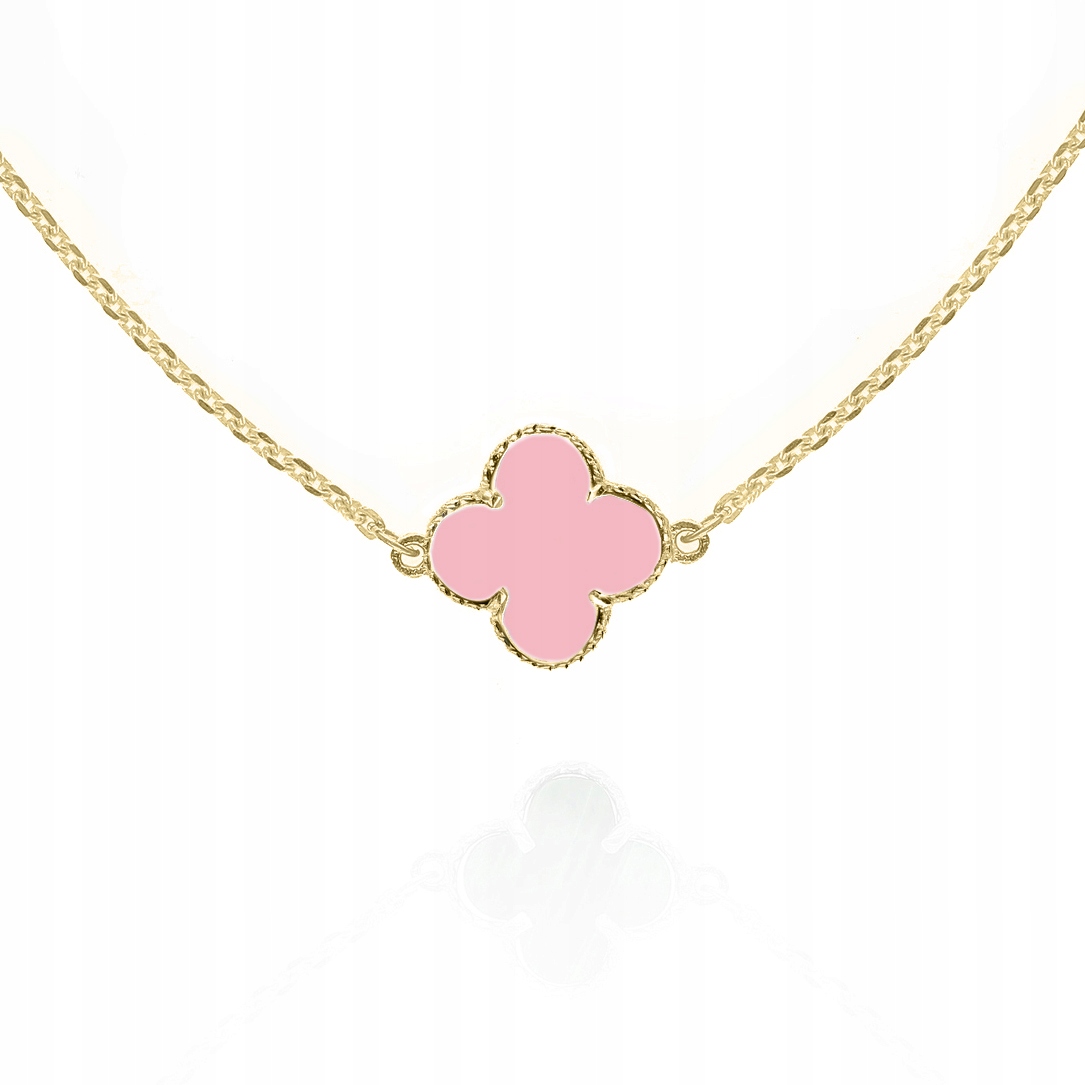 stříbrný pozlacený náhrdelník choker čtyřlístek růžový tyrkys PR.925 40 cm