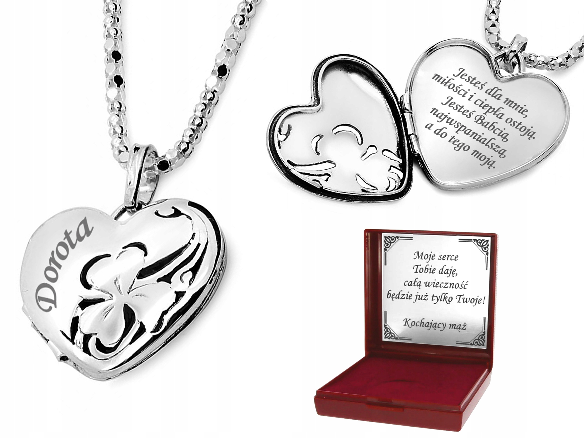 SREBRNY SEKRETNIK 925 SERCE Grawer ŁAŃCUSZEK ETUI