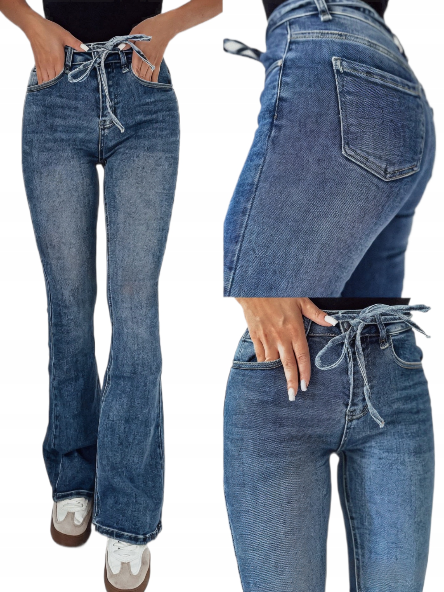 Dámské Džíny Zvonové Široké Flare Leg Elastické Modré S