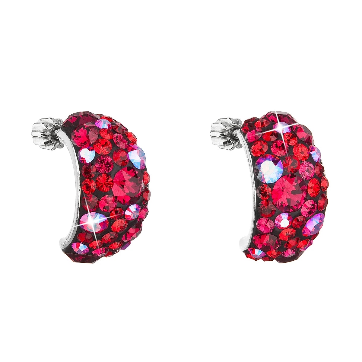 Stříbrné náušnice visací s krystaly Swarovski červené půlkruh 31164.3