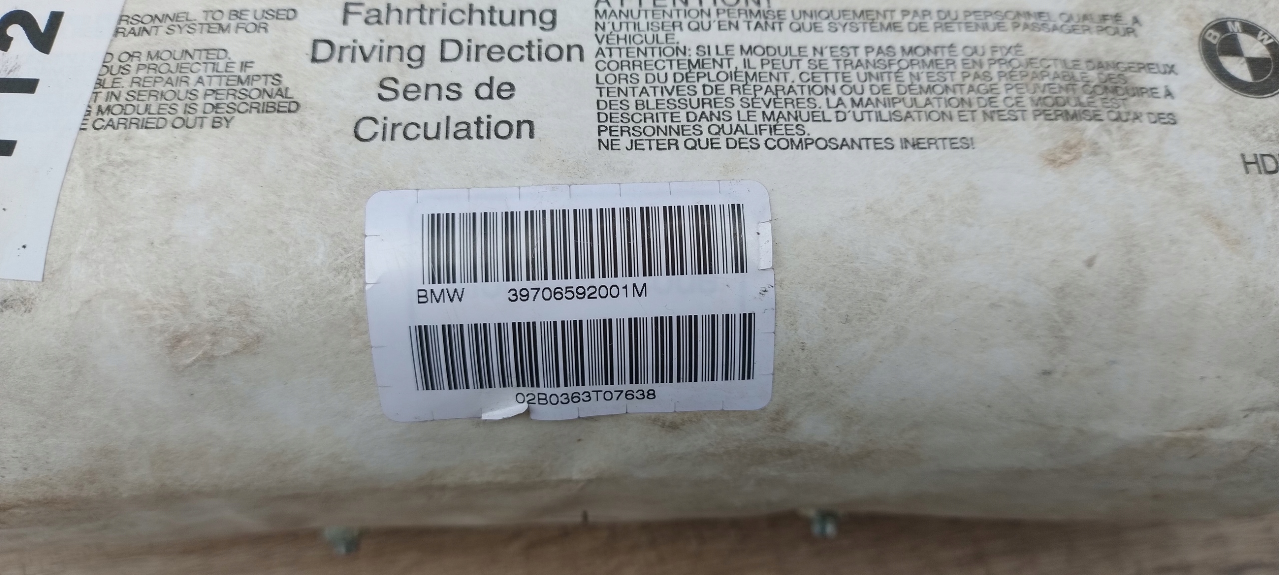 BMW E46 AIRBAG PASSAGER AIRBAG DU TABLEAU DE BORD CONSOLE