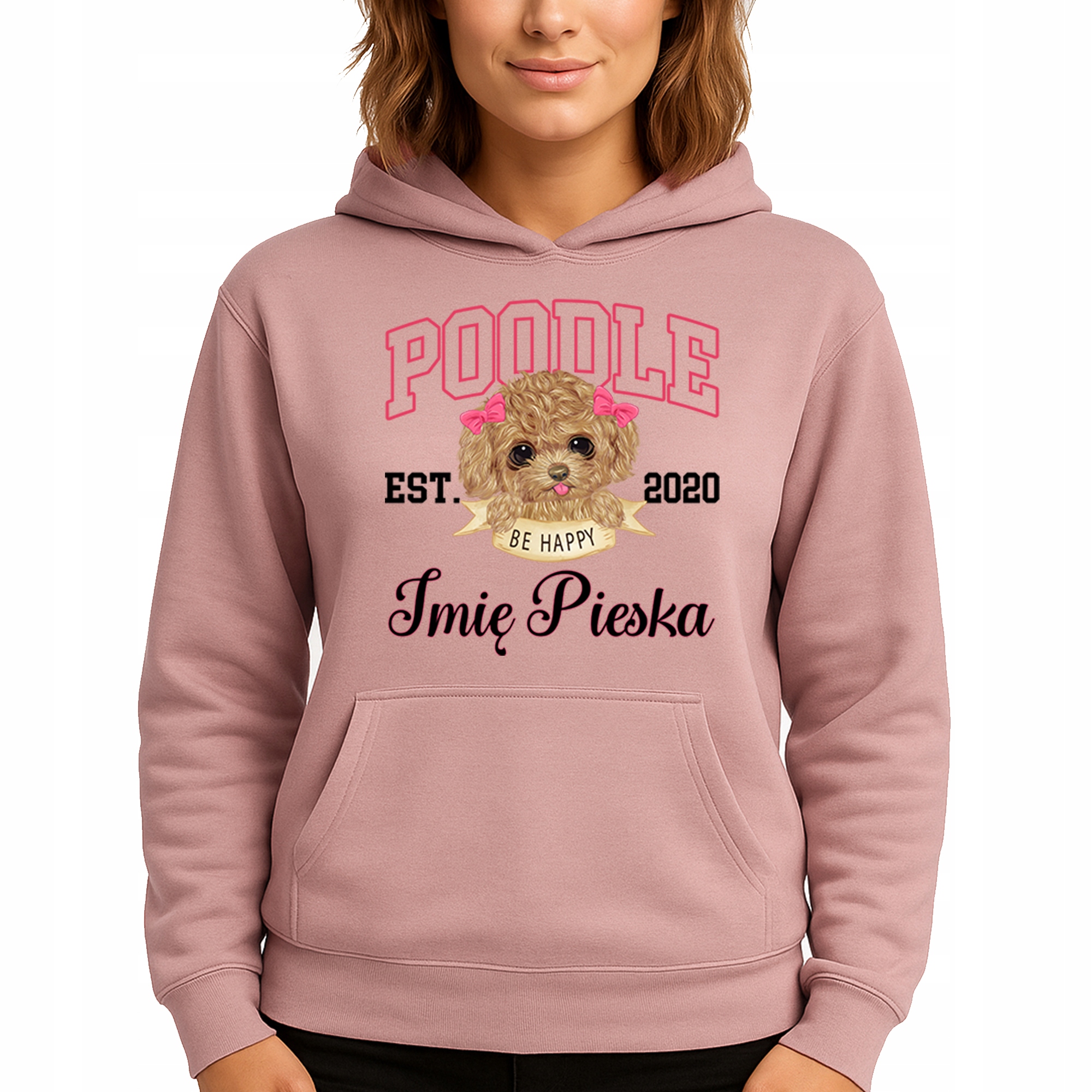 Mikina S Kapucí Růžová bavlněná mikina Módní Poodle Jméno Psa S