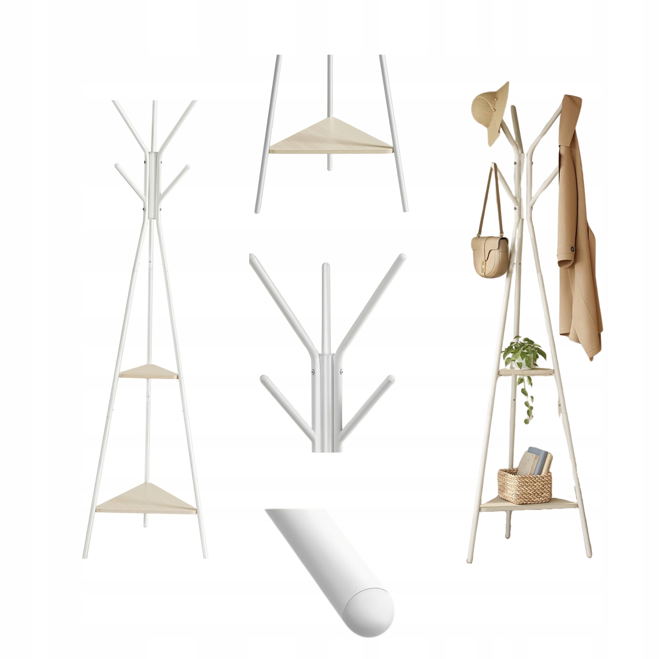 Stojan Podlahový vešiak na oblečenie a kabáty Biely do predsiene 2 police