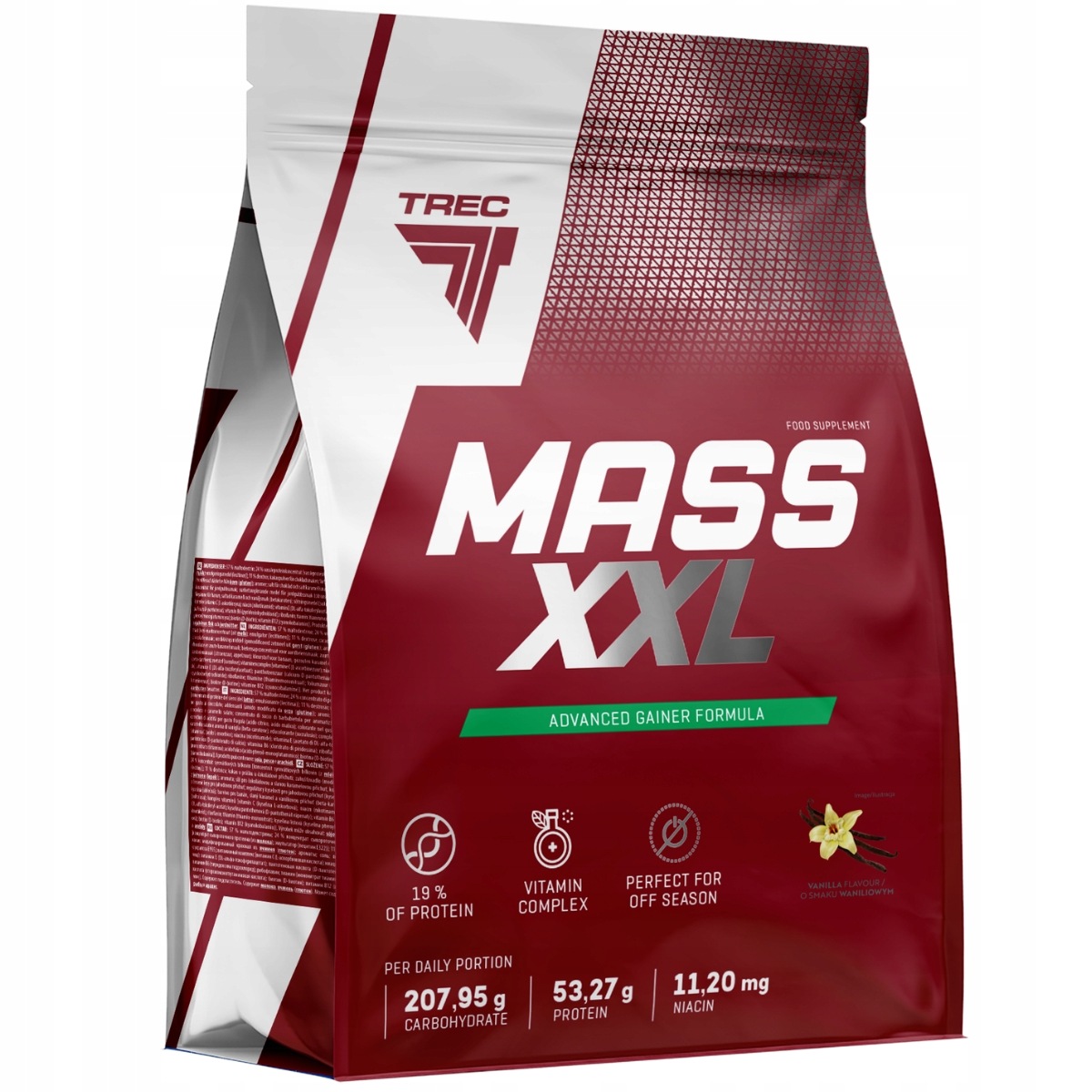 Trec Mass XXL 3000g Gainer s Proteiny Na Hmotu Bílkovin Vanilkový