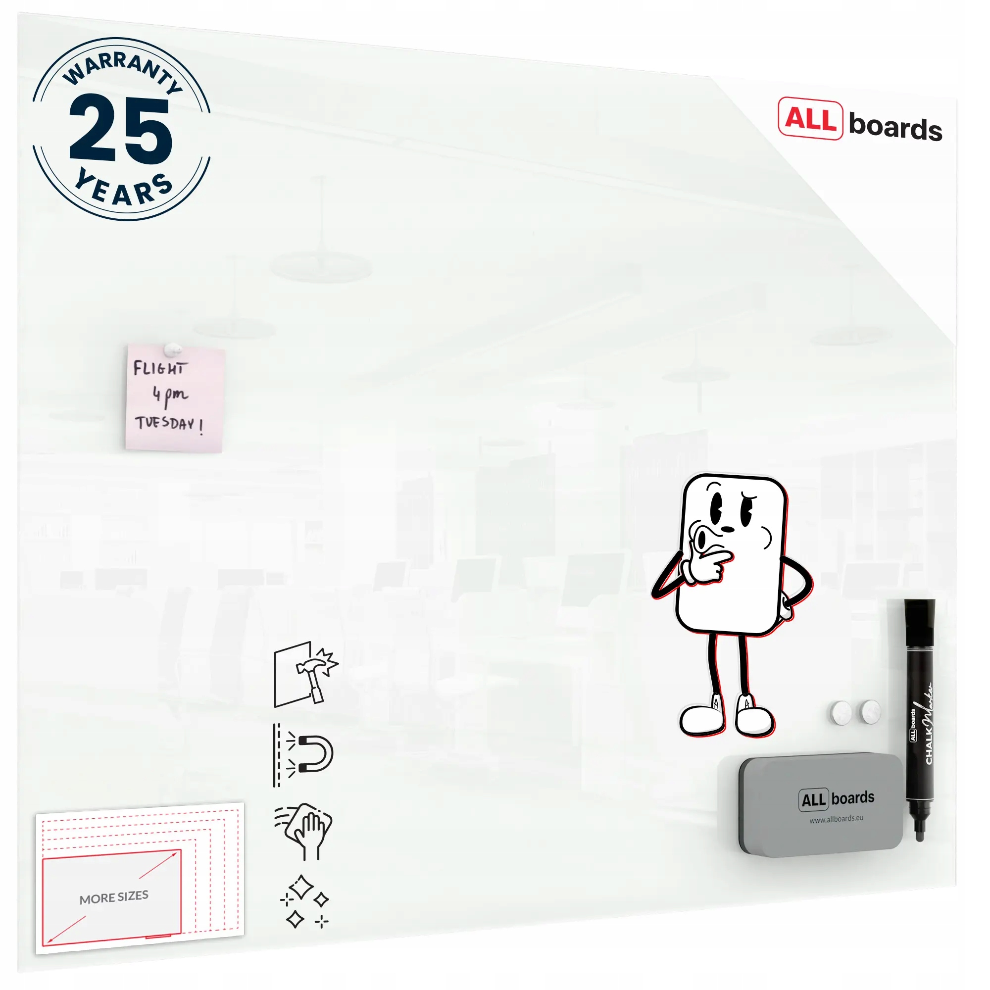 Tablica magnetyczna Szklana biała 100x80 cm