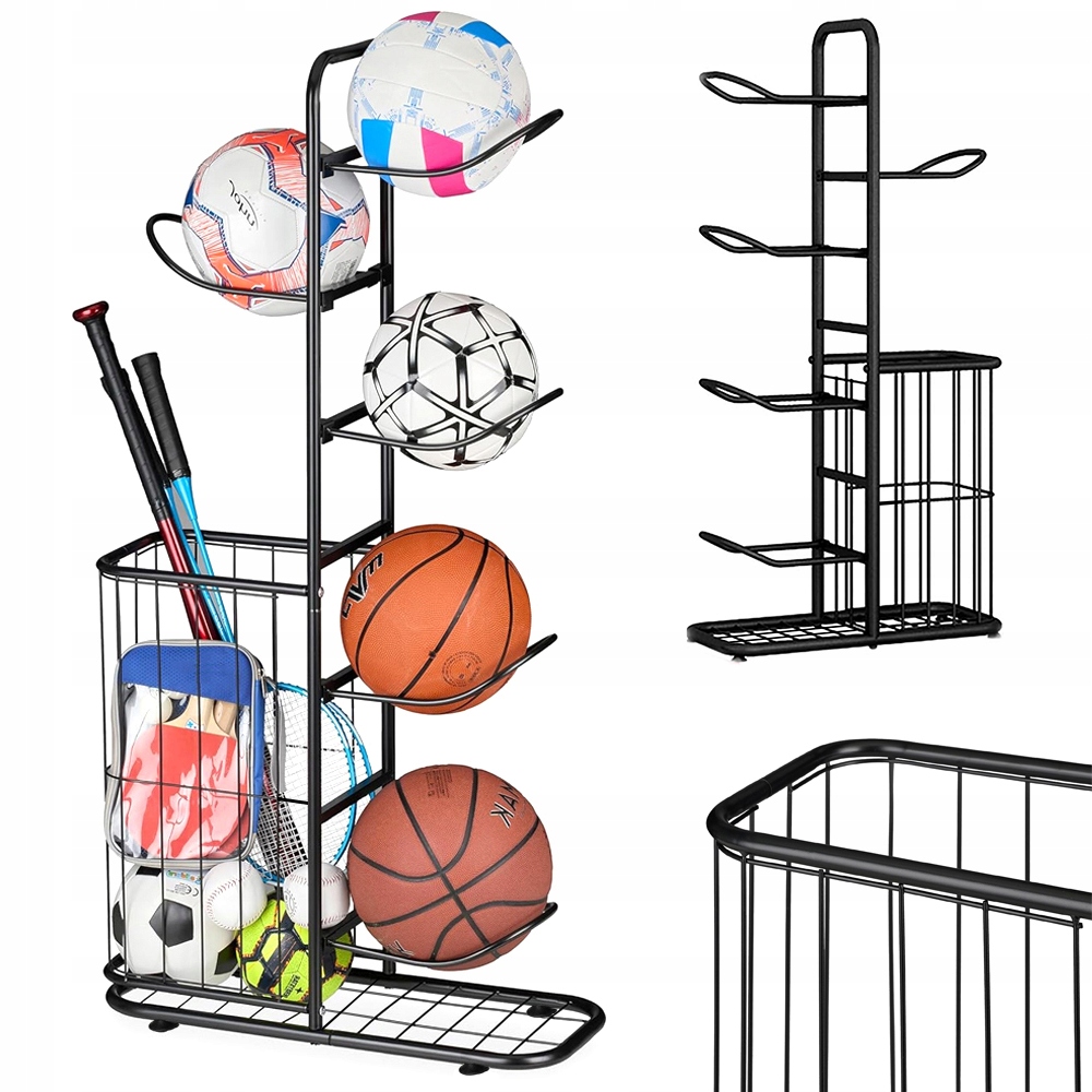 Úložný Regál S Připevněným Košem Na Míčky Basketbalový Fotbal 116 cm