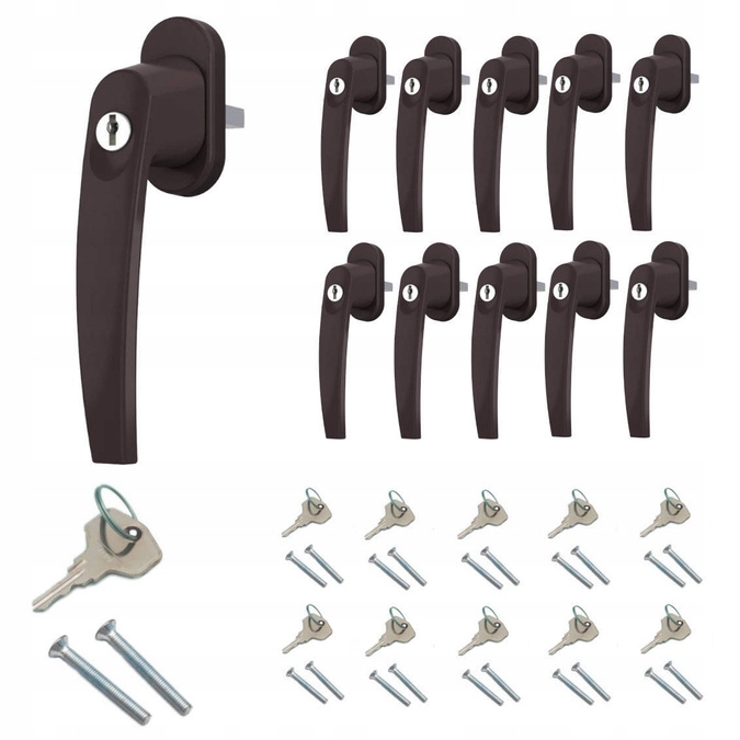 Kľučka na okno s kľúčom zo zliatiny RAL8019 10ks