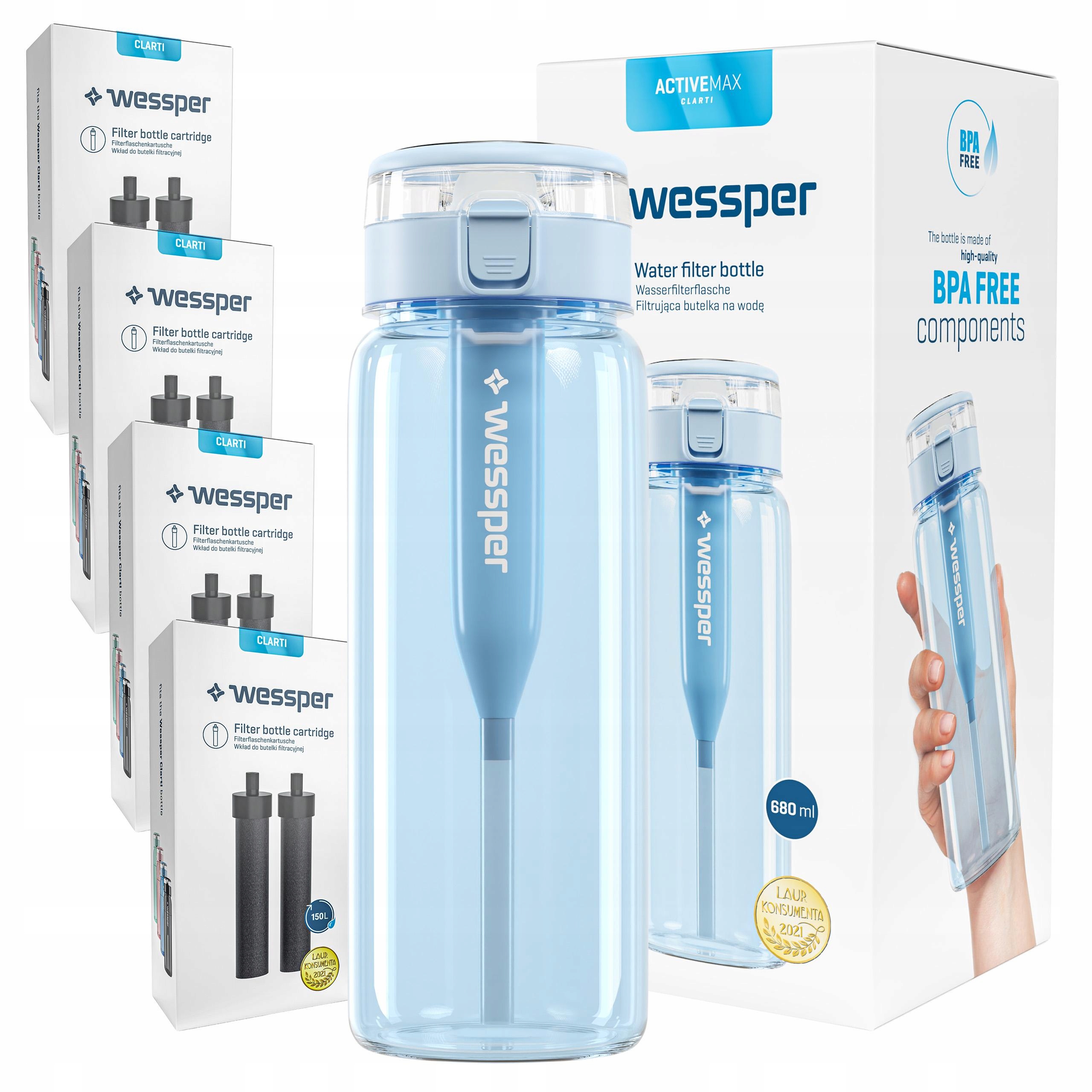 Lahev Na Pití filtrační láhev na vodu Wessper ActiveMax Clarti 0,68 l 9 x filtr